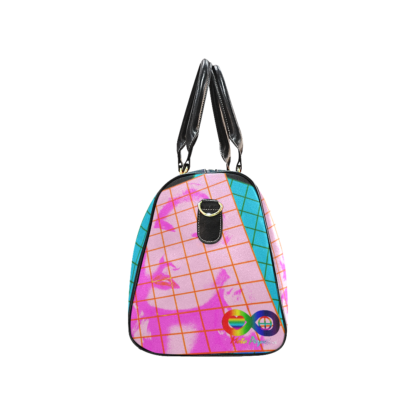 Vaporwave Waterproof Travel Bag Pink Blue Grid Woman