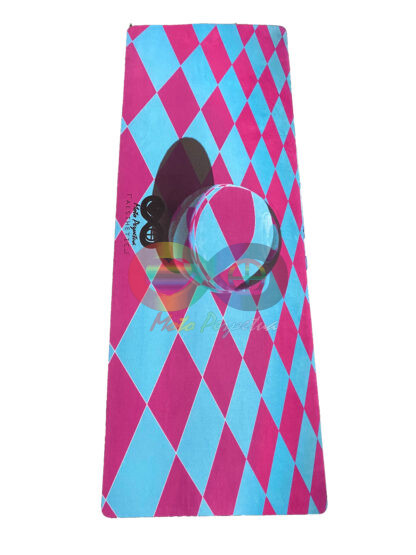 Blue and pink checkerboard yoga mat